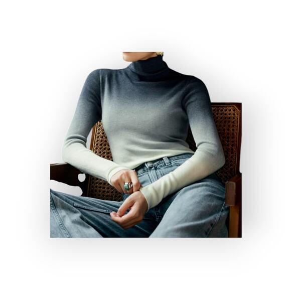 Commense Wool-Blend Ombre Slim Knit Top – Blue to Cream Gradient (NWT, Size XL) - Picture 7 of 7